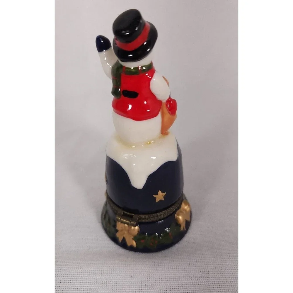Avon Trinket Box Snowman With Bell Inside Christmas‎ Decoration 4